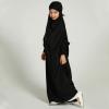 imageIDOPIP Muslim Dress for Girls One Piece Long Sleeve Islamic Prayer Dress with Hijab Casual Maxi Kaftan Abaya Gown ClothesBlack