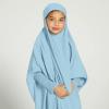 imageIDOPIP Muslim Dress for Girls One Piece Long Sleeve Islamic Prayer Dress with Hijab Casual Maxi Kaftan Abaya Gown ClothesBlue