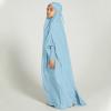 imageIDOPIP Muslim Dress for Girls One Piece Long Sleeve Islamic Prayer Dress with Hijab Casual Maxi Kaftan Abaya Gown ClothesBlue