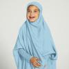 imageIDOPIP Muslim Dress for Girls One Piece Long Sleeve Islamic Prayer Dress with Hijab Casual Maxi Kaftan Abaya Gown ClothesBlue