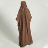 imageIDOPIP Muslim Dress for Girls One Piece Long Sleeve Islamic Prayer Dress with Hijab Casual Maxi Kaftan Abaya Gown ClothesCoffee