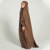 imageIDOPIP Muslim Dress for Girls One Piece Long Sleeve Islamic Prayer Dress with Hijab Casual Maxi Kaftan Abaya Gown ClothesCoffee