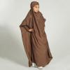 imageIDOPIP Muslim Dress for Girls One Piece Long Sleeve Islamic Prayer Dress with Hijab Casual Maxi Kaftan Abaya Gown ClothesCoffee