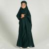 imageIDOPIP Muslim Dress for Girls One Piece Long Sleeve Islamic Prayer Dress with Hijab Casual Maxi Kaftan Abaya Gown ClothesGreen