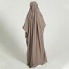 imageIDOPIP Muslim Dress for Girls One Piece Long Sleeve Islamic Prayer Dress with Hijab Casual Maxi Kaftan Abaya Gown ClothesLight Coffee
