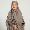 imageIDOPIP Muslim Dress for Girls One Piece Long Sleeve Islamic Prayer Dress with Hijab Casual Maxi Kaftan Abaya Gown ClothesLight Coffee