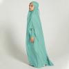 imageIDOPIP Muslim Dress for Girls One Piece Long Sleeve Islamic Prayer Dress with Hijab Casual Maxi Kaftan Abaya Gown ClothesLight Green