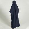 imageIDOPIP Muslim Dress for Girls One Piece Long Sleeve Islamic Prayer Dress with Hijab Casual Maxi Kaftan Abaya Gown ClothesNavy Blue