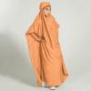 imageIDOPIP Muslim Dress for Girls One Piece Long Sleeve Islamic Prayer Dress with Hijab Casual Maxi Kaftan Abaya Gown ClothesOrange