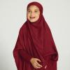 imageIDOPIP Muslim Dress for Girls One Piece Long Sleeve Islamic Prayer Dress with Hijab Casual Maxi Kaftan Abaya Gown ClothesWine Red