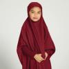 imageIDOPIP Muslim Dress for Girls One Piece Long Sleeve Islamic Prayer Dress with Hijab Casual Maxi Kaftan Abaya Gown ClothesWine Red