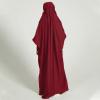 imageIDOPIP Muslim Dress for Girls One Piece Long Sleeve Islamic Prayer Dress with Hijab Casual Maxi Kaftan Abaya Gown ClothesWine Red