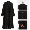 imageIDOPIP Muslim Long Dress for Women Long Sleeve Maxi Button Shirt Abayas Casual Kaftan Dubai Oversize Robe Islamic Clothing