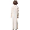 imageIDOPIP Muslim Thobe for Boys Kids Long Sleeve Islamic Arabic Kaftan Robe Middle East Dubai Prayer Dress Clothes with PocketsBeige