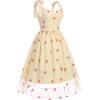 imageIDOPIP Women 1950s Vintage StrawberryCherrySequin Star Print Cocktail Mesh Dress Self Tie Straps Retro Wedding Guest DressApricotcherry Print
