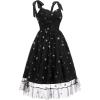 imageIDOPIP Women 1950s Vintage StrawberryCherrySequin Star Print Cocktail Mesh Dress Self Tie Straps Retro Wedding Guest DressBlackstar Print