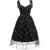 imageIDOPIP Women 1950s Vintage StrawberryCherrySequin Star Print Cocktail Mesh Dress Self Tie Straps Retro Wedding Guest DressBlackstar Print