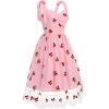 imageIDOPIP Women 1950s Vintage StrawberryCherrySequin Star Print Cocktail Mesh Dress Self Tie Straps Retro Wedding Guest DressPinkcherry Print