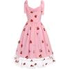 imageIDOPIP Women 1950s Vintage StrawberryCherrySequin Star Print Cocktail Mesh Dress Self Tie Straps Retro Wedding Guest DressPinkcherry Print