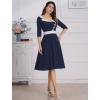 imageIDOPIP Women 1950s Vintage Stripe Swing Dress Halloween Costume Audrey Hepburn Style Cosplay Outfit Cocktail Party Midi DressNavy Blue