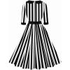 imageIDOPIP Women 1950s Vintage Stripe Swing Dress Halloween Costume Audrey Hepburn Style Cosplay Outfit Cocktail Party Midi DressStripe