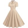 imageIDOPIP Women 1950s Vintage Swing Dress Puff Sleeve Cocktail Party Dress Formal Rockabilly Evening Elegant Retro Midi DressApricot