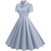 imageIDOPIP Women 1950s Vintage Swing Dress Puff Sleeve Cocktail Party Dress Formal Rockabilly Evening Elegant Retro Midi DressBlue
