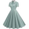 imageIDOPIP Women 1950s Vintage Swing Dress Puff Sleeve Cocktail Party Dress Formal Rockabilly Evening Elegant Retro Midi DressGreen