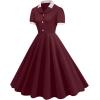 imageIDOPIP Women 1950s Vintage Swing Dress Puff Sleeve Cocktail Party Dress Formal Rockabilly Evening Elegant Retro Midi DressWine