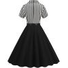 imageIDOPIP Women 50s Vintage Cocktail Party Swing Dress Audrey Hepburn Halloween Costume Elegant Short Sleeve Button Pinup DressBlack and White Striped