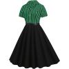 imageIDOPIP Women 50s Vintage Cocktail Party Swing Dress Audrey Hepburn Halloween Costume Elegant Short Sleeve Button Pinup DressGreen Striped