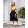 imageIDOPIP Women 50s Vintage Cocktail Party Swing Dress Audrey Hepburn Halloween Costume Elegant Short Sleeve Button Pinup DressYellow