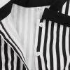 imageIDOPIP Women Black Striped Halloween Cosplay Costume Dress Elegant Tie Neck Midi Dress 1950s Vintage Cocktail Shirt DressBlack and White