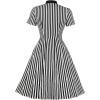 imageIDOPIP Women Black Striped Halloween Cosplay Costume Dress Elegant Tie Neck Midi Dress 1950s Vintage Cocktail Shirt DressBlack and White