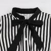 imageIDOPIP Women Black Striped Halloween Cosplay Costume Dress Elegant Tie Neck Midi Dress 1950s Vintage Cocktail Shirt DressBlack and White