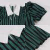 imageIDOPIP Women Black Striped Halloween Cosplay Costume Dress Elegant Tie Neck Midi Dress 1950s Vintage Cocktail Shirt DressDark Green