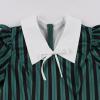 imageIDOPIP Women Black Striped Halloween Cosplay Costume Dress Elegant Tie Neck Midi Dress 1950s Vintage Cocktail Shirt DressDark Green