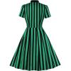 imageIDOPIP Women Black Striped Halloween Cosplay Costume Dress Elegant Tie Neck Midi Dress 1950s Vintage Cocktail Shirt DressGreen