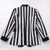 imageIDOPIP Women Black and White Striped Blazer Halloween Costume Outfit Cosplay Jacket Long Sleeve Open Front Cardigan SuitBlack and White