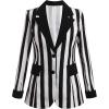 imageIDOPIP Women Black and White Striped Blazer Halloween Costume Outfit Cosplay Jacket Long Sleeve Open Front Cardigan SuitBlack and White