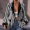 imageIDOPIP Women Black and White Striped Blazer Halloween Costume Outfit Cosplay Jacket Long Sleeve Open Front Cardigan SuitBlack and White