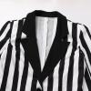 imageIDOPIP Women Black and White Striped Blazer Halloween Costume Outfit Cosplay Jacket Long Sleeve Open Front Cardigan SuitBlack and White