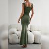 imageIDOPIP Women Elegant Mermaid Hem Bodycon Maxi Dress Square Neck Evening Party Gown Prom Wedding Guest Fishtail Cocktail DressGreen