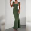 imageIDOPIP Women Elegant Mermaid Hem Bodycon Maxi Dress Square Neck Evening Party Gown Prom Wedding Guest Fishtail Cocktail DressGreen