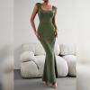 imageIDOPIP Women Elegant Mermaid Hem Bodycon Maxi Dress Square Neck Evening Party Gown Prom Wedding Guest Fishtail Cocktail DressGreen