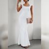 imageIDOPIP Women Elegant Mermaid Hem Bodycon Maxi Dress Square Neck Evening Party Gown Prom Wedding Guest Fishtail Cocktail DressWhite