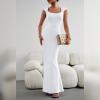 imageIDOPIP Women Elegant Mermaid Hem Bodycon Maxi Dress Square Neck Evening Party Gown Prom Wedding Guest Fishtail Cocktail DressWhite