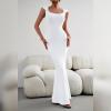 imageIDOPIP Women Elegant Mermaid Hem Bodycon Maxi Dress Square Neck Evening Party Gown Prom Wedding Guest Fishtail Cocktail DressWhite