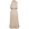 imageIDOPIP Women Elegant Satin Dress Sleeveless Halter Prom Party Gown Cocktail Bridesmaid Wedding Guest Outfit Formal Maxi DressApricot