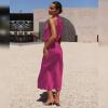imageIDOPIP Women Elegant Satin Dress Sleeveless Halter Prom Party Gown Cocktail Bridesmaid Wedding Guest Outfit Formal Maxi DressHot Pink
